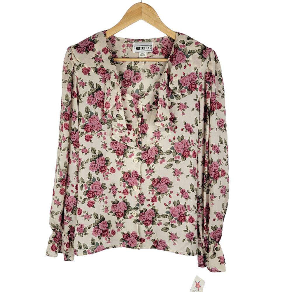 Vintage Deadstock Notches Floral Ruffle Blouse M